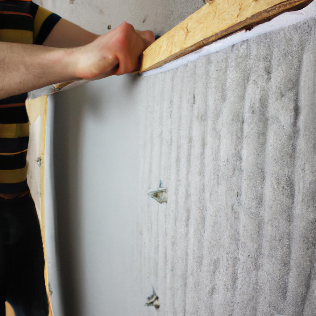 Person installing soundproofing materials